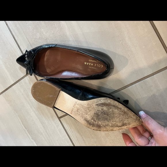 Cole Haan Black Patton leather pointed toe bowtie ballet flat - Picture 3 of 5